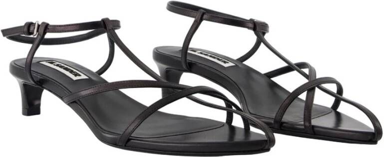 Jil Sander Zwarte Leren Sandalen met Enkelband