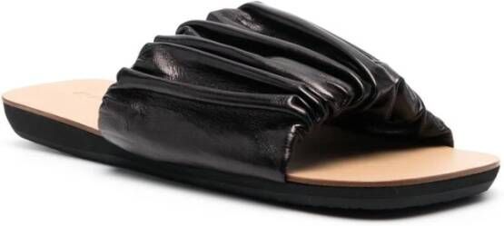 Jil Sander Zwarte Leren Slide Sandalen Black Dames