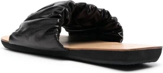 Jil Sander Zwarte Leren Slide Sandalen Black Dames