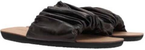 Jil Sander Zwarte Leren Slide Sandalen Black Dames