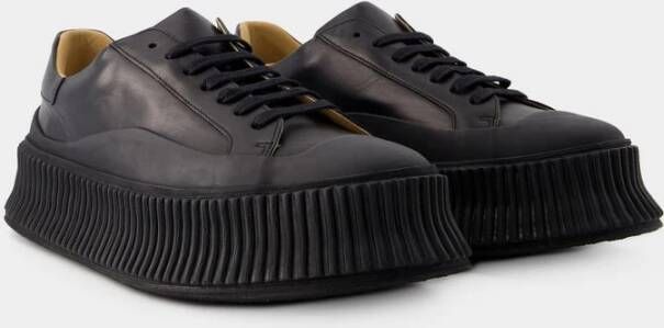 Jil Sander Zwarte Leren Sneakers Ronde Neus Zwart Heren