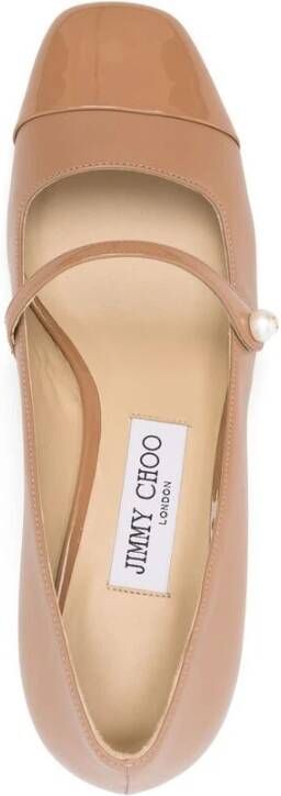 Jimmy Choo Beige Leren Vierkante Neus Hakken Beige Dames