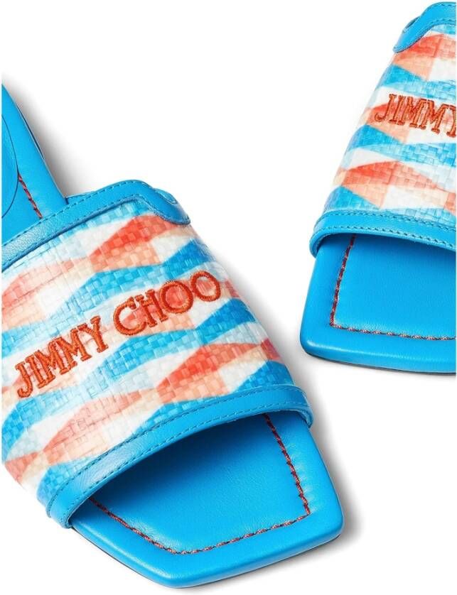 Jimmy Choo Blauwe Nako Platte Sandalen met Diamantpatroon Multicolor Dames
