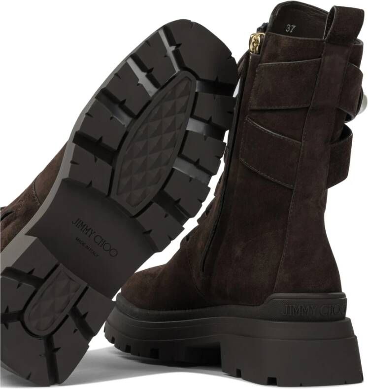 Jimmy Choo Bruine enkellaarzen met parelband