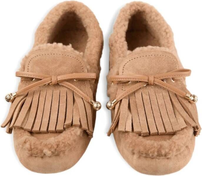 Jimmy Choo Bruine Shearling Trim Kwast Boog Schoenen