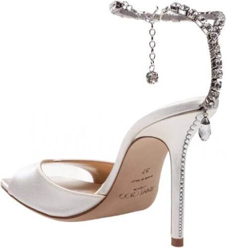 Jimmy Choo Crystal Chain Ivory Satin Sandaal