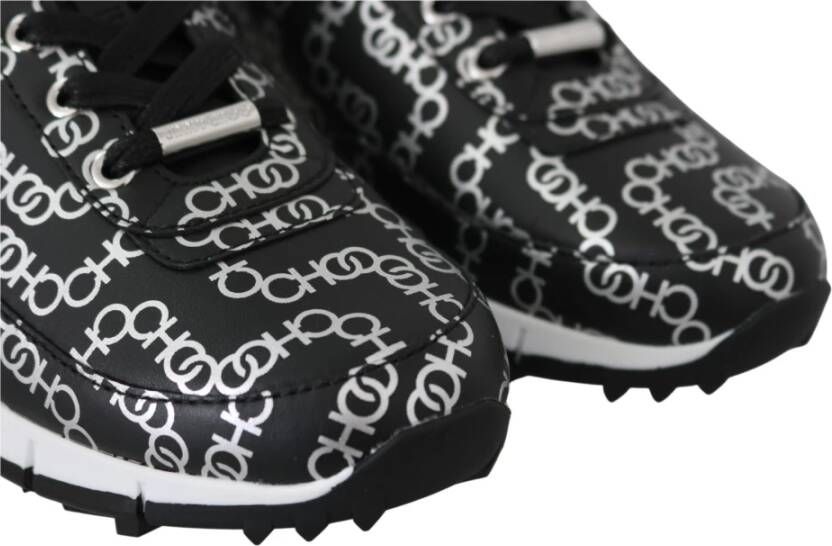Jimmy Choo Elegante Leren Sneakers Zwart Zilver Black Dames