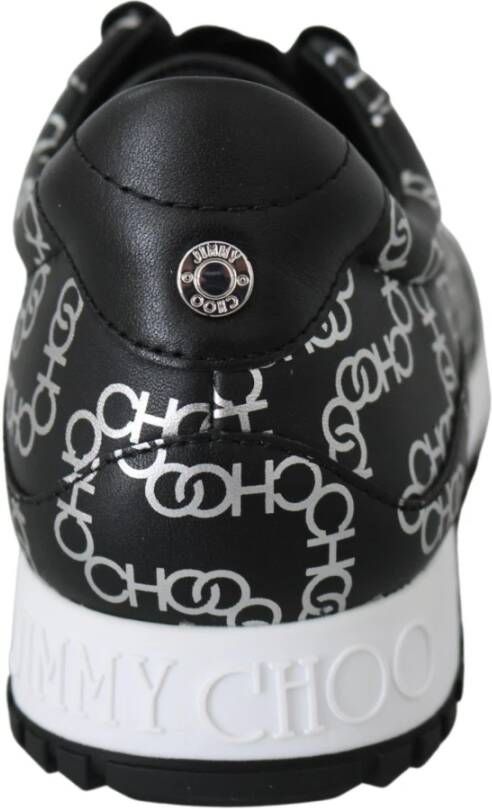 Jimmy Choo Elegante Leren Sneakers Zwart Zilver Black Dames