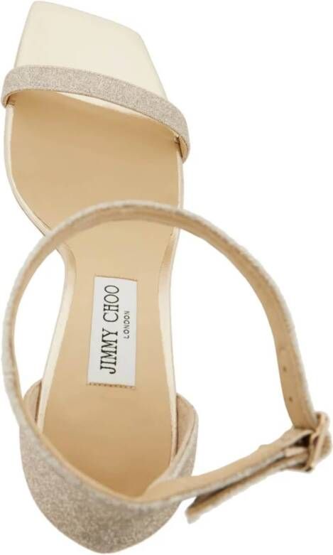 Jimmy Choo Glitter Leren Sandalen met Enkelbandje Yellow Dames