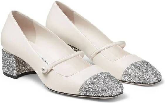 Jimmy Choo Glitter Two-Tone Leren Blokhak Schoenen White Dames