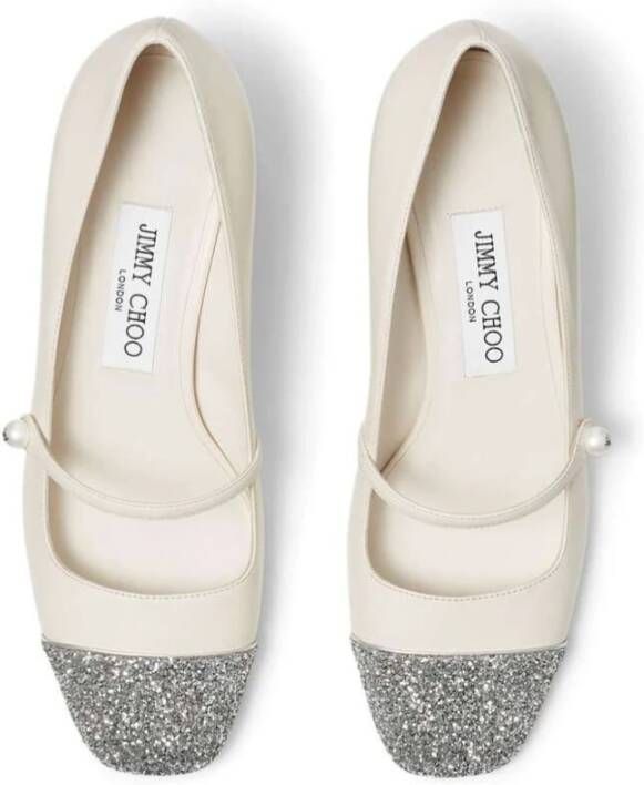 Jimmy Choo Glitter Two-Tone Leren Blokhak Schoenen White Dames