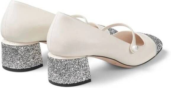 Jimmy Choo Glitter Two-Tone Leren Blokhak Schoenen White Dames