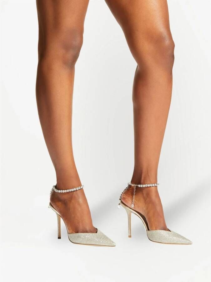 Jimmy Choo Kristal Ketting Stiletto Hak Grijs Pumps Gray Dames