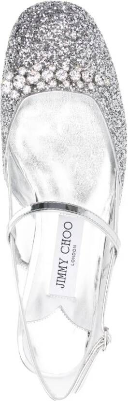 Jimmy Choo Kristal versierde platte schoenen zilver
