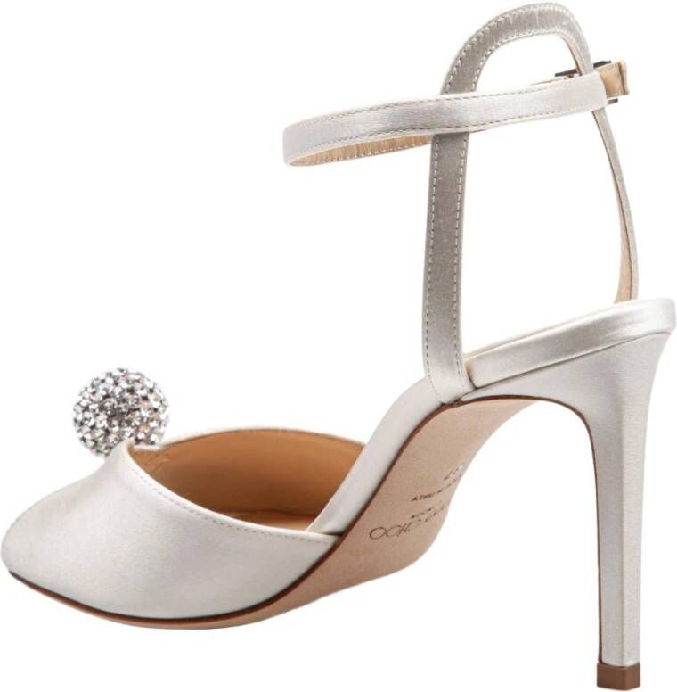 Jimmy Choo Kristallen Bal Satijnen Sandaal Ivoor Beige Dames