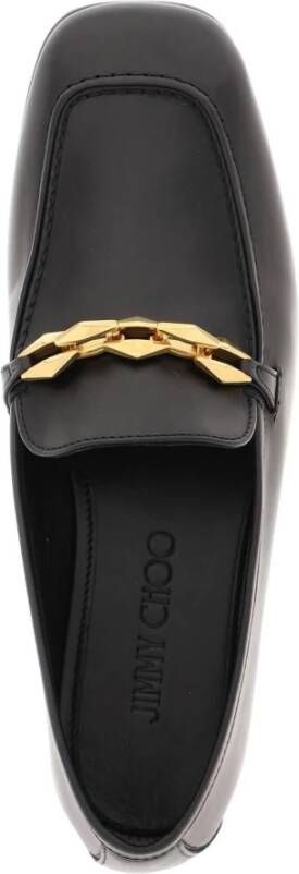 Jimmy Choo Leren Mocassins met Kettingdetail Black Dames