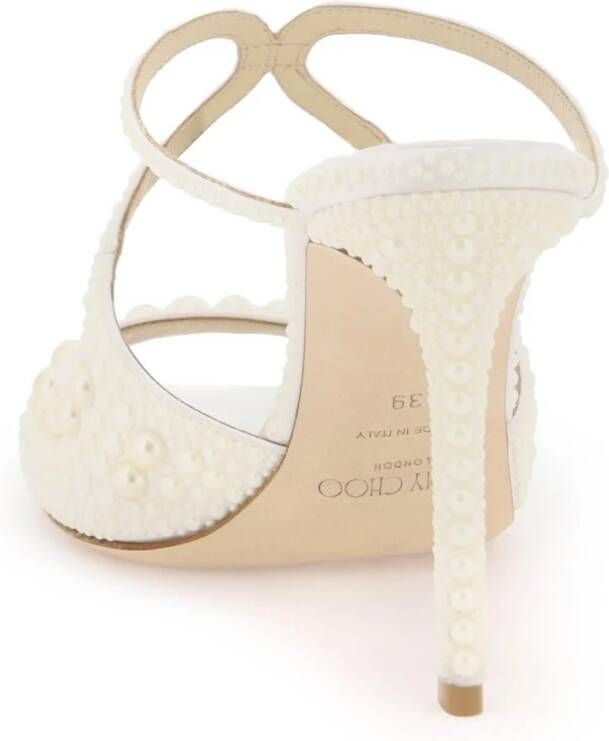 Jimmy Choo Parel-Bezaaide Satijnen Muiltjes White Dames