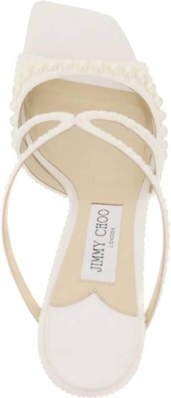 Jimmy Choo Parel-Bezaaide Satijnen Muiltjes White Dames