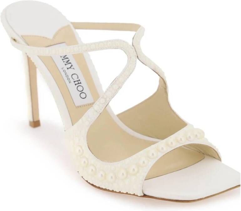 Jimmy Choo Parel-Bezaaide Satijnen Muiltjes White Dames