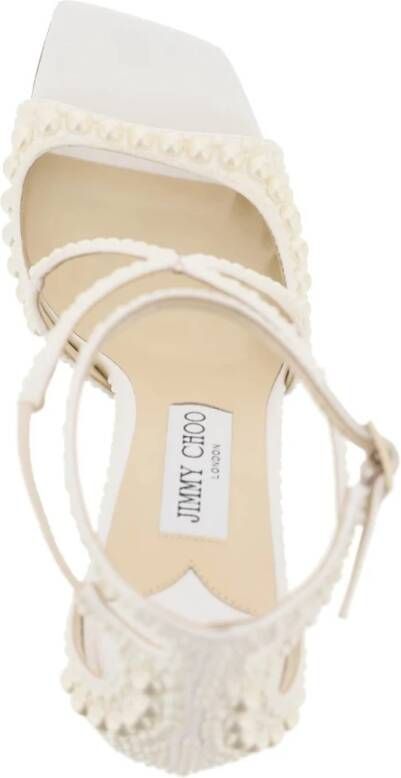 Jimmy Choo Parelversierde Satijnen Sandalen White Dames