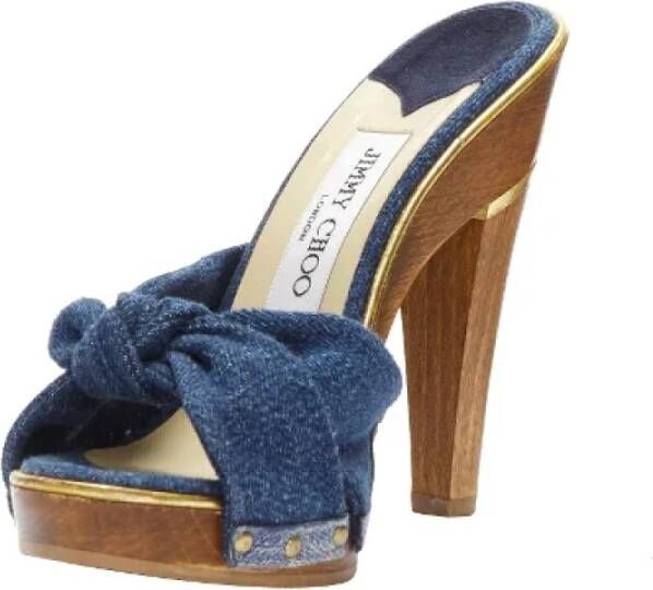 Jimmy Choo Pre-owned Cotton heels Blue Dames