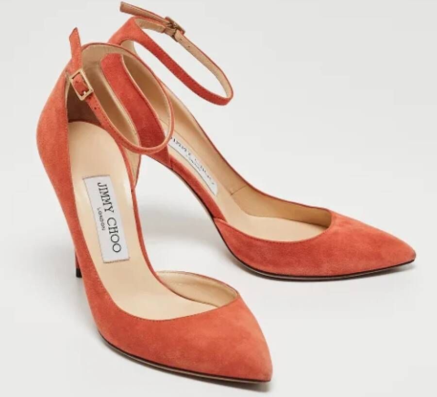 Jimmy Choo Pre-owned Suede heels Orange Dames