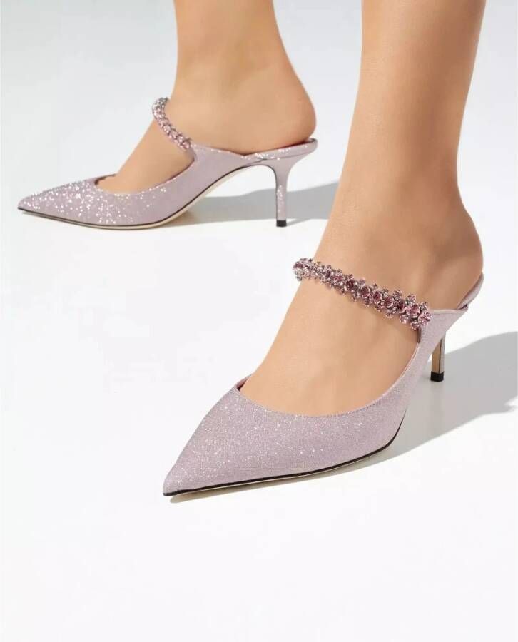 Jimmy Choo Roze hoge hak muiltjes met kristallen