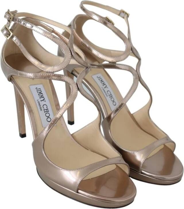 Jimmy Choo Roze Leren Sandalen met Band Sluiting Beige Dames