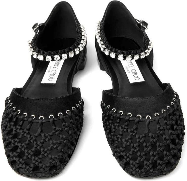 Jimmy Choo Satin Ballerina Zwart Kristal Schoenen