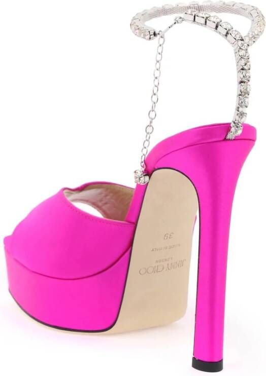 Jimmy Choo Satin Sandalen met Kristalband Pink Dames