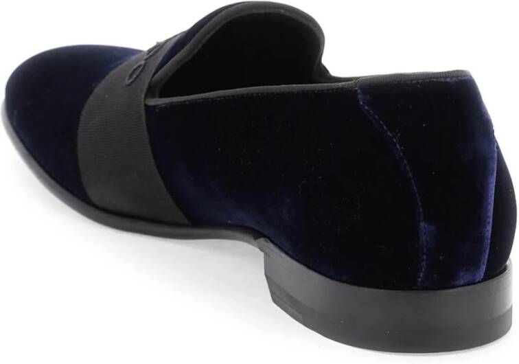 Jimmy Choo Thame Velvet Loafers met Geborduurd Logo Blue Heren