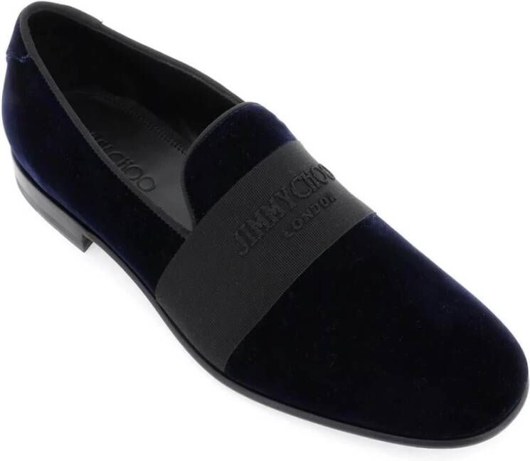 Jimmy Choo Thame Velvet Loafers met Geborduurd Logo Blue Heren