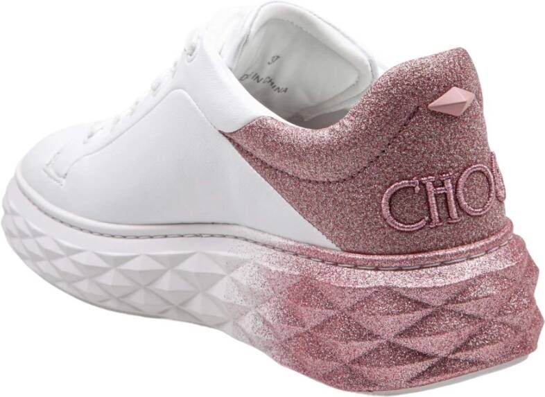 Jimmy Choo Witte Leren Glitter Sneakers White Dames
