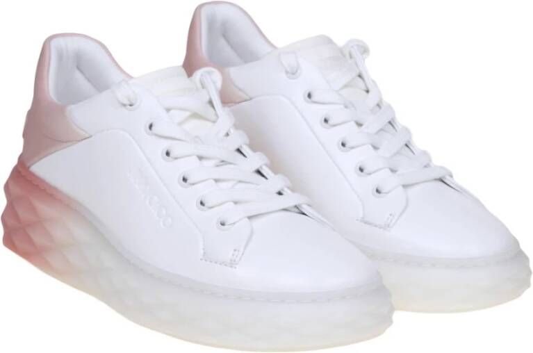 Jimmy Choo Witte Leren Sneakers met Roze Accenten White Dames