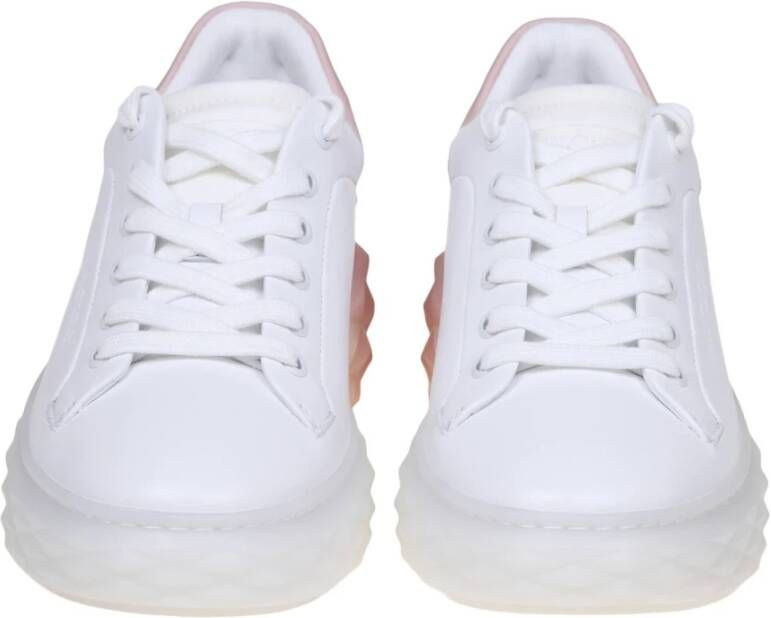 Jimmy Choo Witte Leren Sneakers met Roze Accenten White Dames