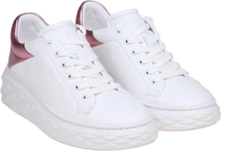 Jimmy Choo Witte Leren Sneakers Ronde Neus White Dames