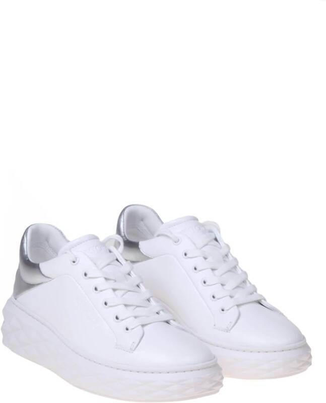 Jimmy Choo Witte Zilveren Leren Sneakers White Dames