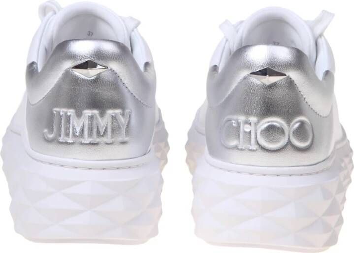 Jimmy Choo Witte Zilveren Leren Sneakers White Dames