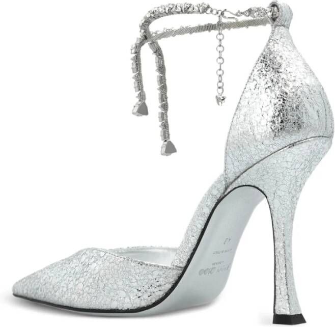 Jimmy Choo Zilveren Glitter Stiletto Hakken Kristal Versierd