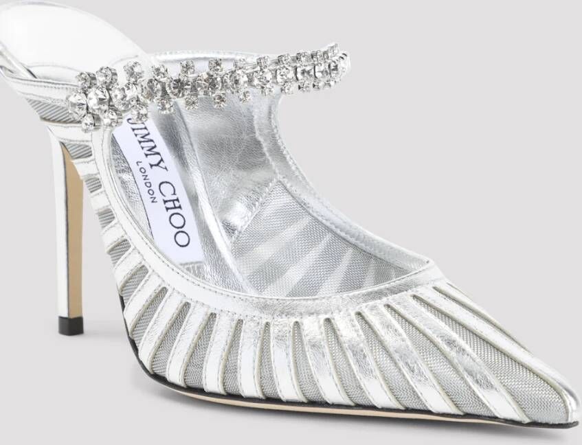 Jimmy Choo Zilveren Mesh Gestreepte Pumps met Kristallen
