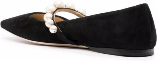 Jimmy Choo Zwarte leren ballerinaflats met vierkante neus Black Dames