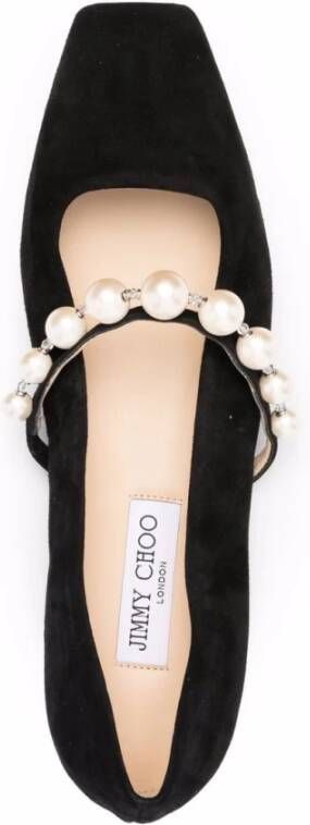 Jimmy Choo Zwarte leren ballerinaflats met vierkante neus Black Dames