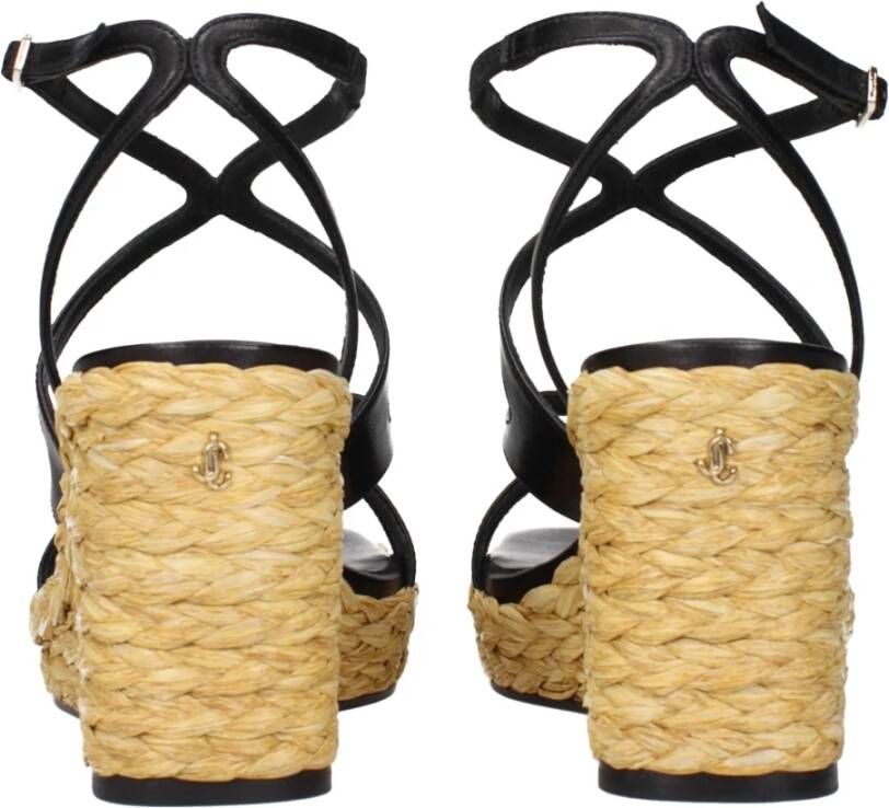 Jimmy Choo Zwarte Leren Sleehak Sandalen Vintage Effect