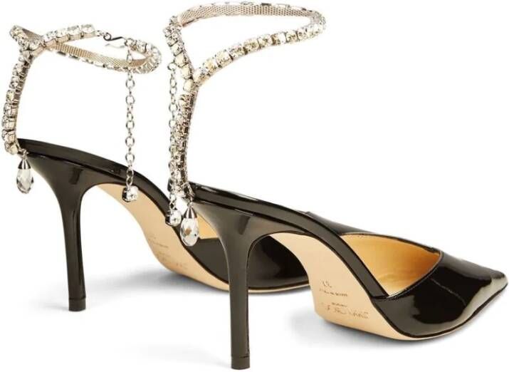 Jimmy Choo Zwarte Patentleren Kristallen Ketting Hakken Black Dames