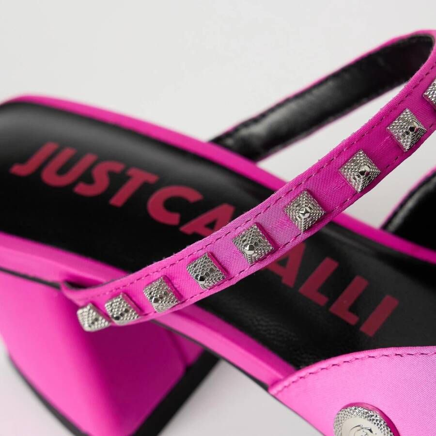 Just Cavalli Satijnen Sandaal met Metalen Details Pink Dames