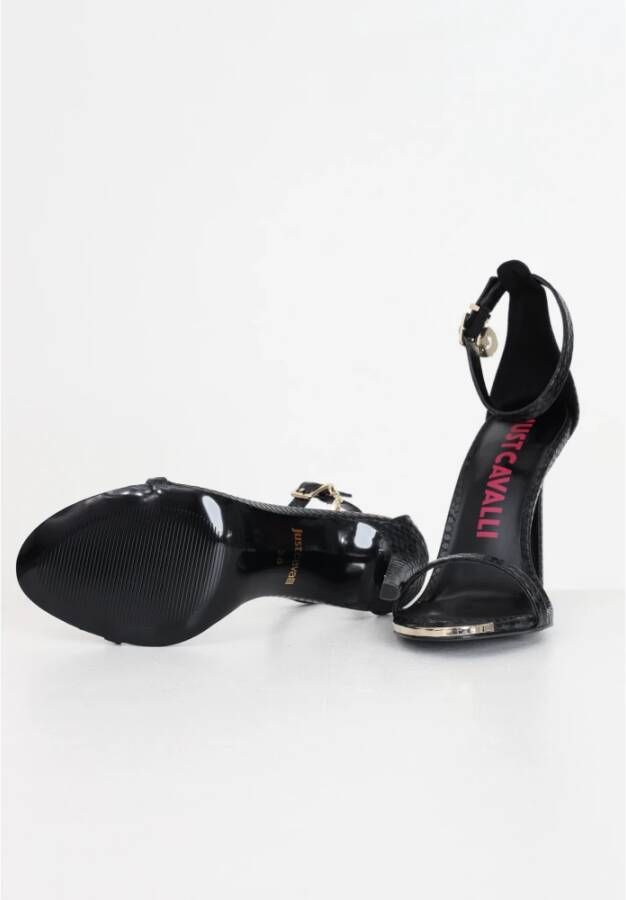 Just Cavalli Zwarte Python Hak Sandalen met Gouden Detail Black Dames