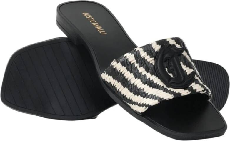 Just Cavalli Zwarte slippers met raffiaband voor dames