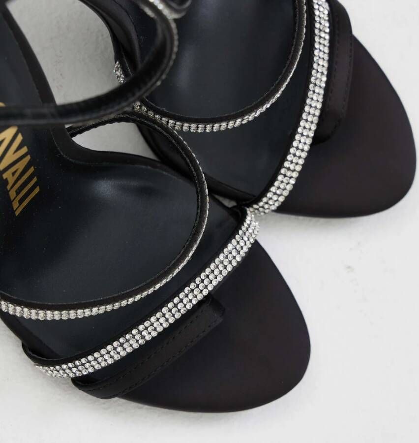 Just Cavalli Zwarte Swarovski Sandalen met Gouden Logo
