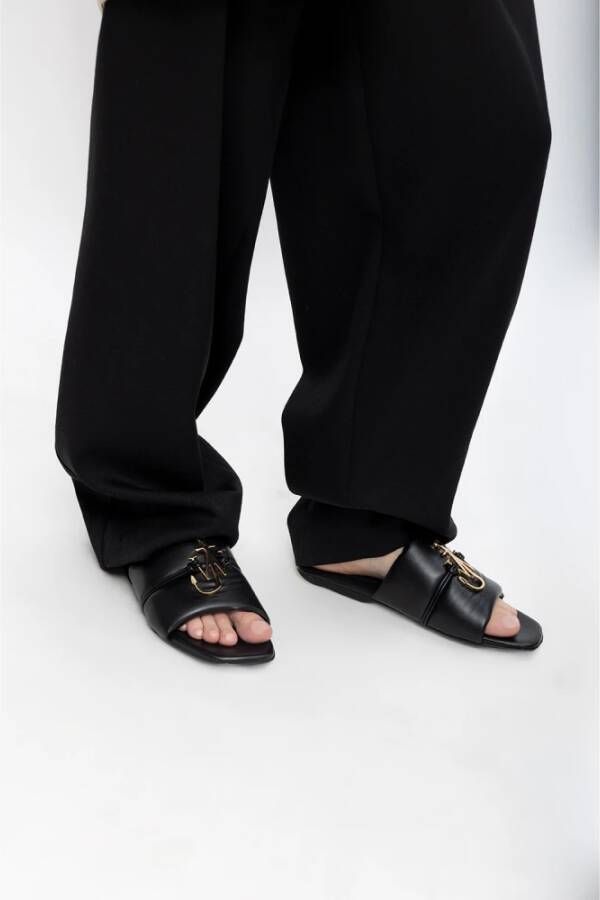 JW Anderson Leren slippers met logo Zwart Dames