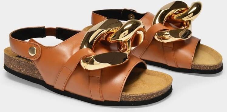 JW Anderson Zwarte Leren Ketting Sandalen Bruin Dames